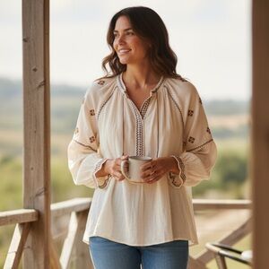 Hartford Alternative Classics Boho Embroidered Tunic Top Size 8